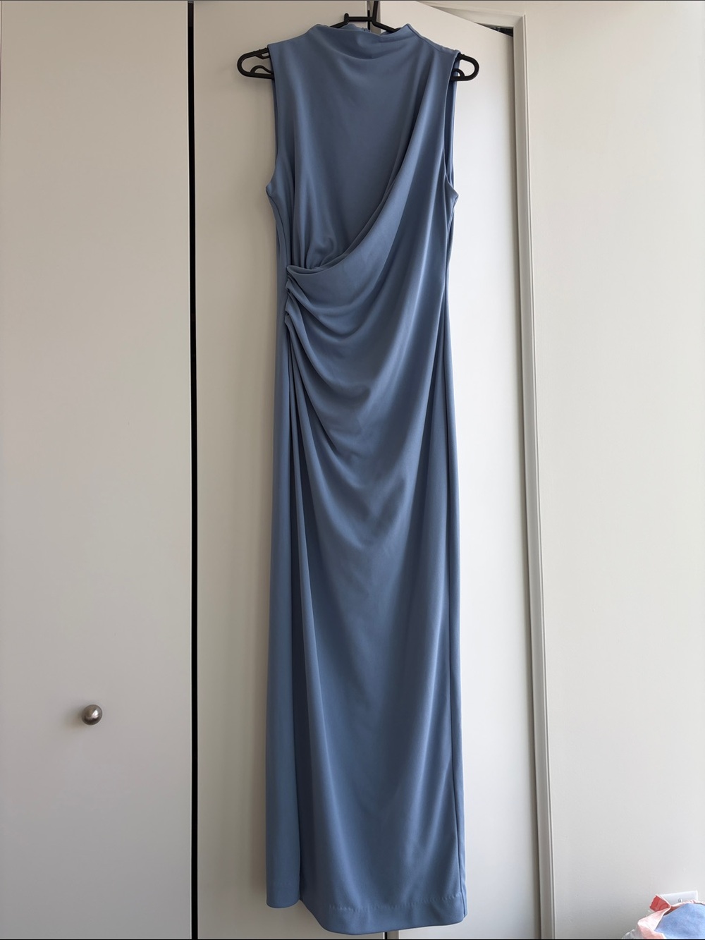 Zara Sleeveless Draped Maxi Dress in Dusty Blue